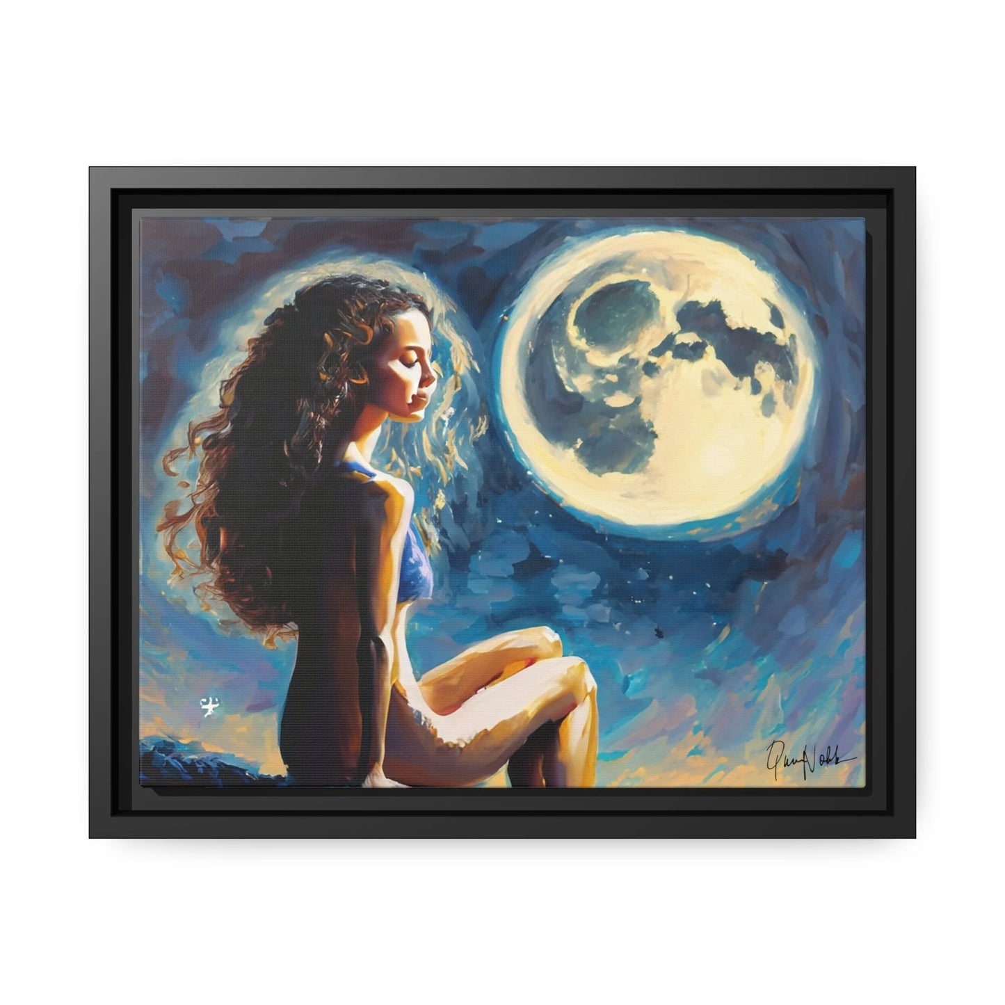 Canvas Wall Art - a Woman on a Rock with a Full Moon by Queennoble