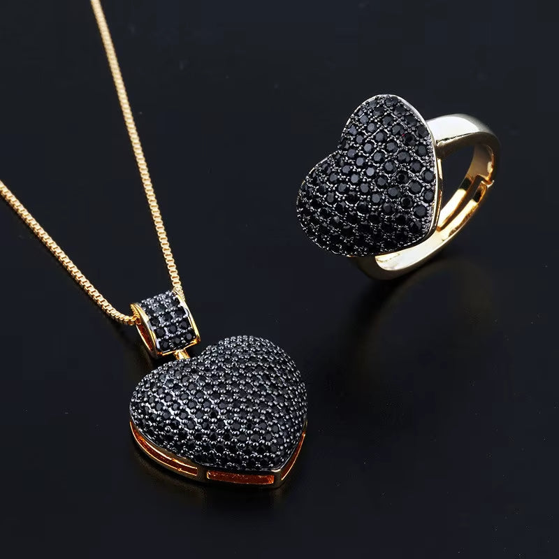 Original Shinning Cubic Zirconia Heart Shape Creative Pendant Necklace Earring Jewelry Set for Women