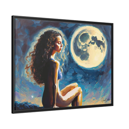 Canvas Wall Art - a Woman on a Rock with a Full Moon by Queennoble