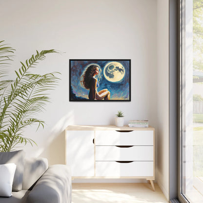 Canvas Wall Art - a Woman on a Rock with a Full Moon by Queennoble