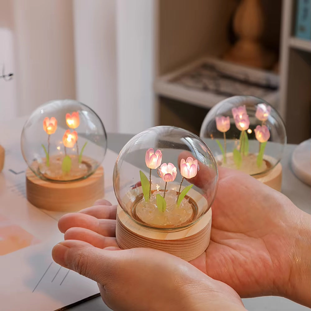 Tulip Night Light Cute Bedroom Room Decor Floral Lamp Valentines Day Gift Lampara Tulipanes Girlfriend DIY Material Handmade