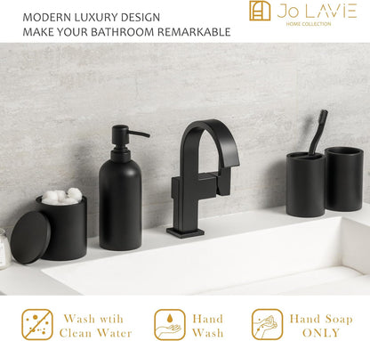 Matte Black Bathroom Accessories Set, 4 Pcs Organizer with Soap Dispenser, Qtip Holder, Tumbler, Toothbrush Holder – Accesorios Para Baño Moderno