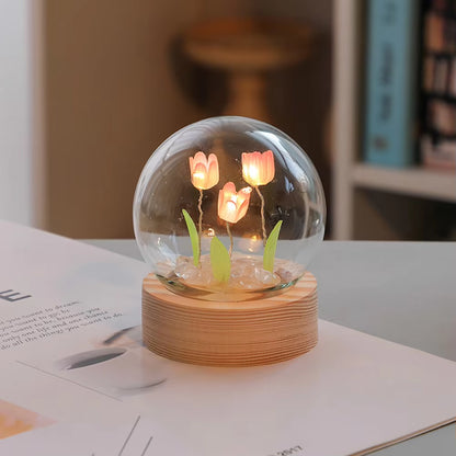 Tulip Night Light Cute Bedroom Room Decor Floral Lamp Valentines Day Gift Lampara Tulipanes Girlfriend DIY Material Handmade