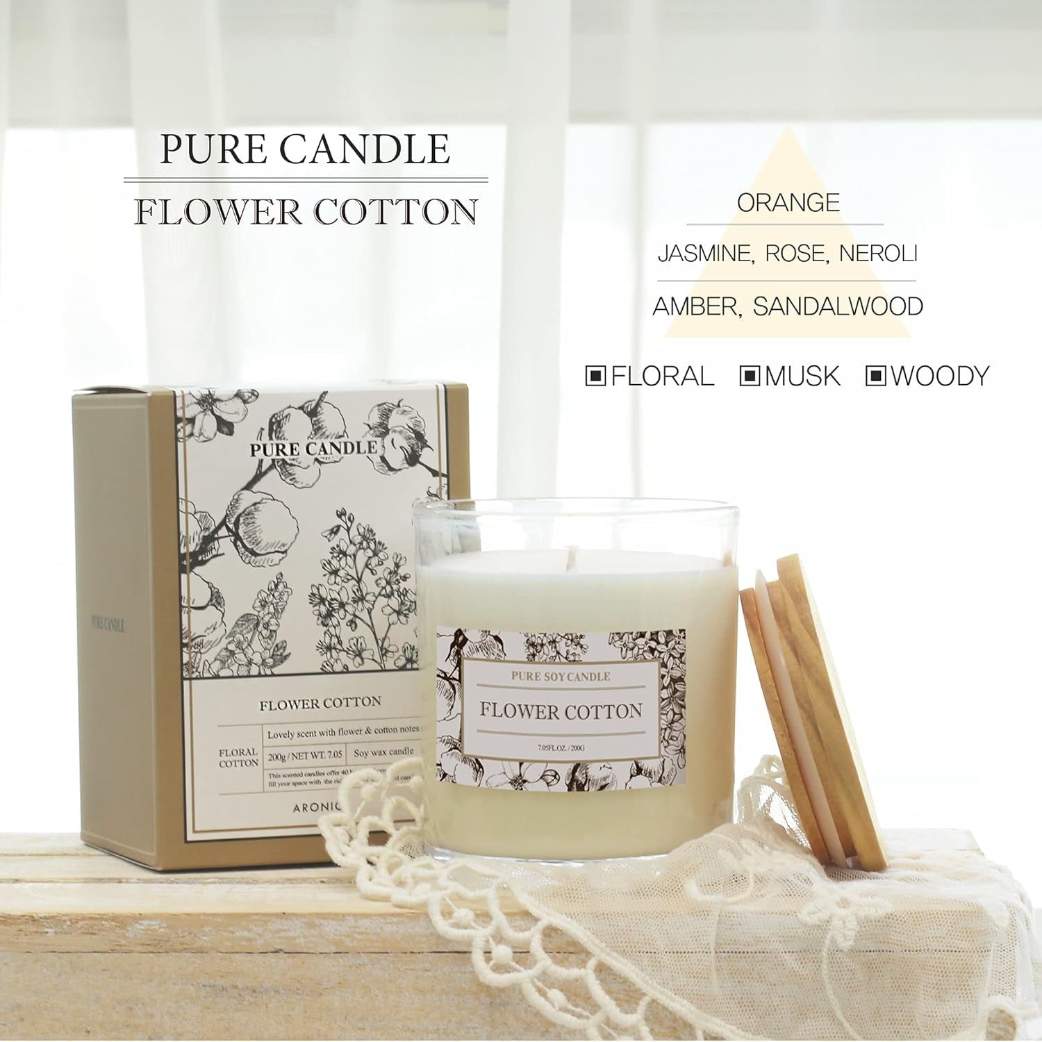 Cotton Candle for Home Scented, Baby Powder Candles Highly Scented, Lily of the Valley Candle Gift, Cute Soy Gifts for Women, Candles for New Home Scented, Clean Non Toxic so Wax