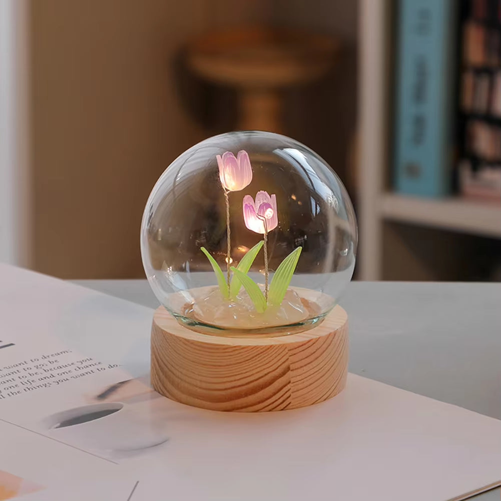 Tulip Night Light Cute Bedroom Room Decor Floral Lamp Valentines Day Gift Lampara Tulipanes Girlfriend DIY Material Handmade