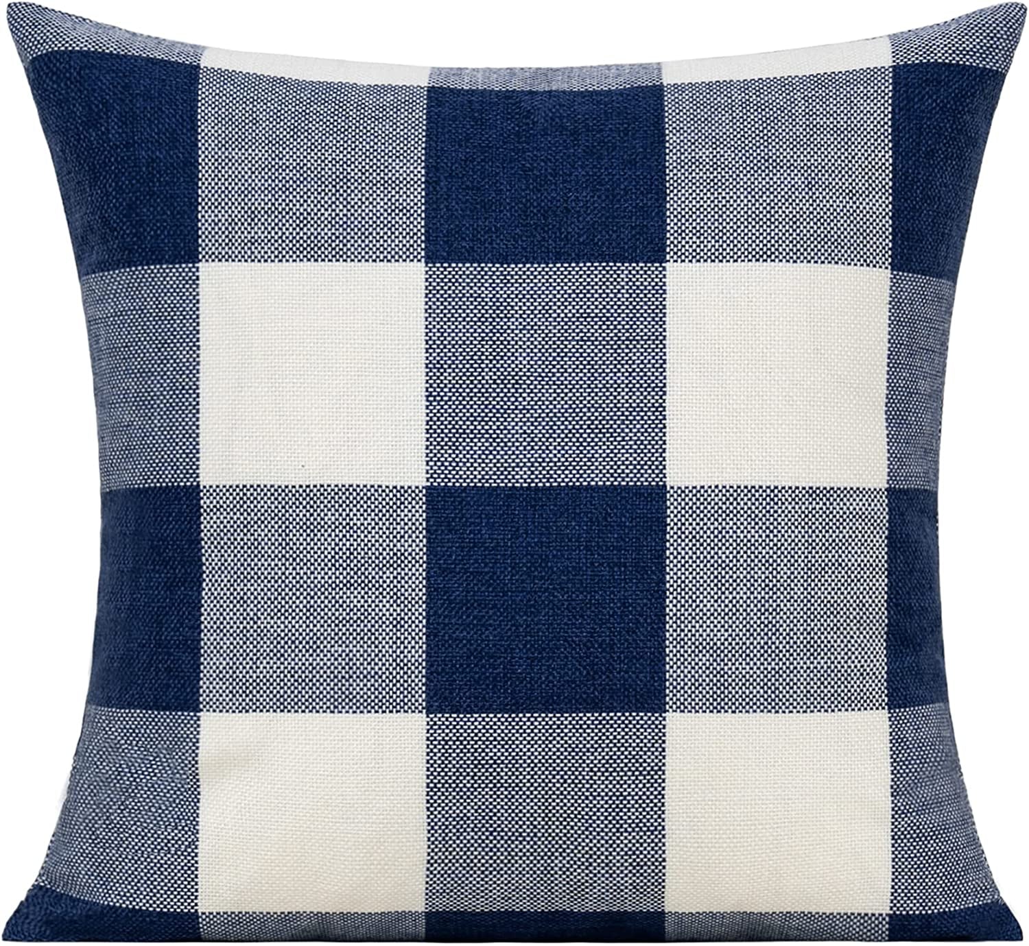 Outdoor Blue Throw Pillow Covers 18X18 Set of 2 Buffalo Plaids Check Summer Front Porch Decorative Gingham Cushion Cases Home Decor Farmhouse for Patio Furniture Couch Bed Sofa,Navy Blue White