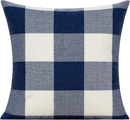 Outdoor Blue Throw Pillow Covers 18X18 Set of 2 Buffalo Plaids Check Summer Front Porch Decorative Gingham Cushion Cases Home Decor Farmhouse for Patio Furniture Couch Bed Sofa,Navy Blue White