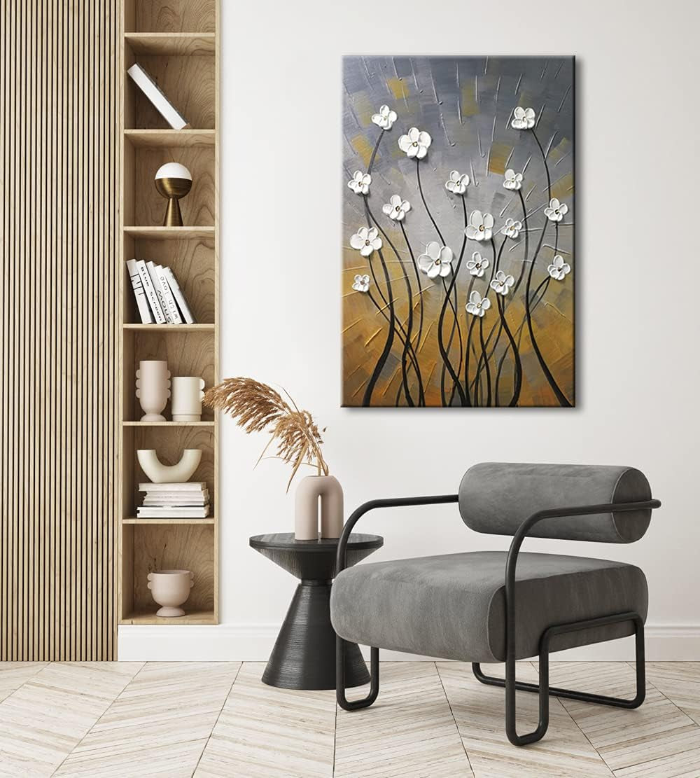 Morning Dancing 100% Hand Painted Oil Paintings Abstract Canvas Wall Art Modern Stretched Flowers Artwork Ready to Hang for Living Room Home Decorations and Wall Decor