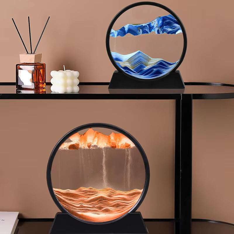 7/12 Inch Sandscape Moving Sand Art Picture round Moving Hourglass 3D Mountain Motion Display Flowing Sand Painting Home Decor