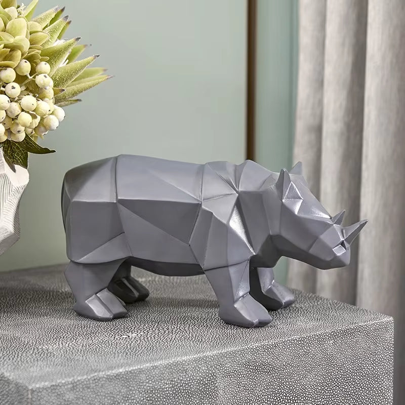 Resin Rhinoceros Elephant Statues Decoration Abstract Geometric Sculpture Animal Figurine Home Decoration Accessories Modern