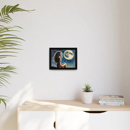 Canvas Wall Art - a Woman on a Rock with a Full Moon by Queennoble