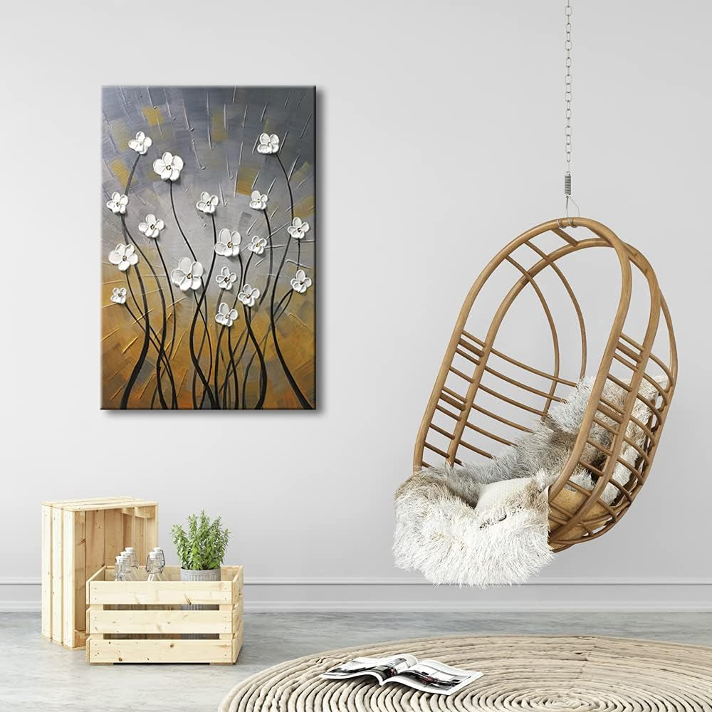 Morning Dancing 100% Hand Painted Oil Paintings Abstract Canvas Wall Art Modern Stretched Flowers Artwork Ready to Hang for Living Room Home Decorations and Wall Decor