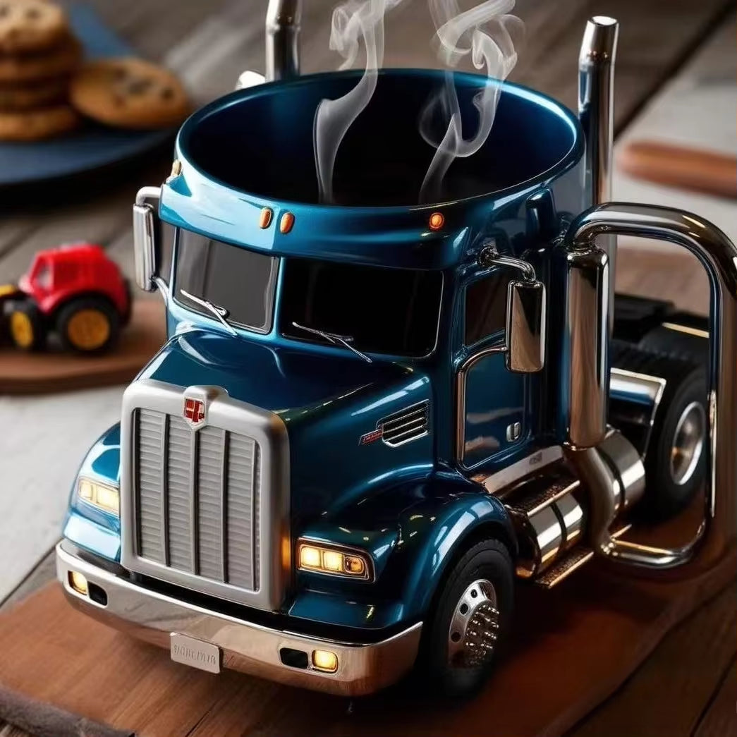 1PCS Creative Truck Design Coffee Mug 11 Ounces Semi-Trailer Water Cup Desktop Home Kitchen Semi Truck Coffee Cup Ornament