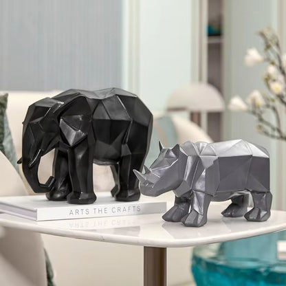 Resin Rhinoceros Elephant Statues Decoration Abstract Geometric Sculpture Animal Figurine Home Decoration Accessories Modern