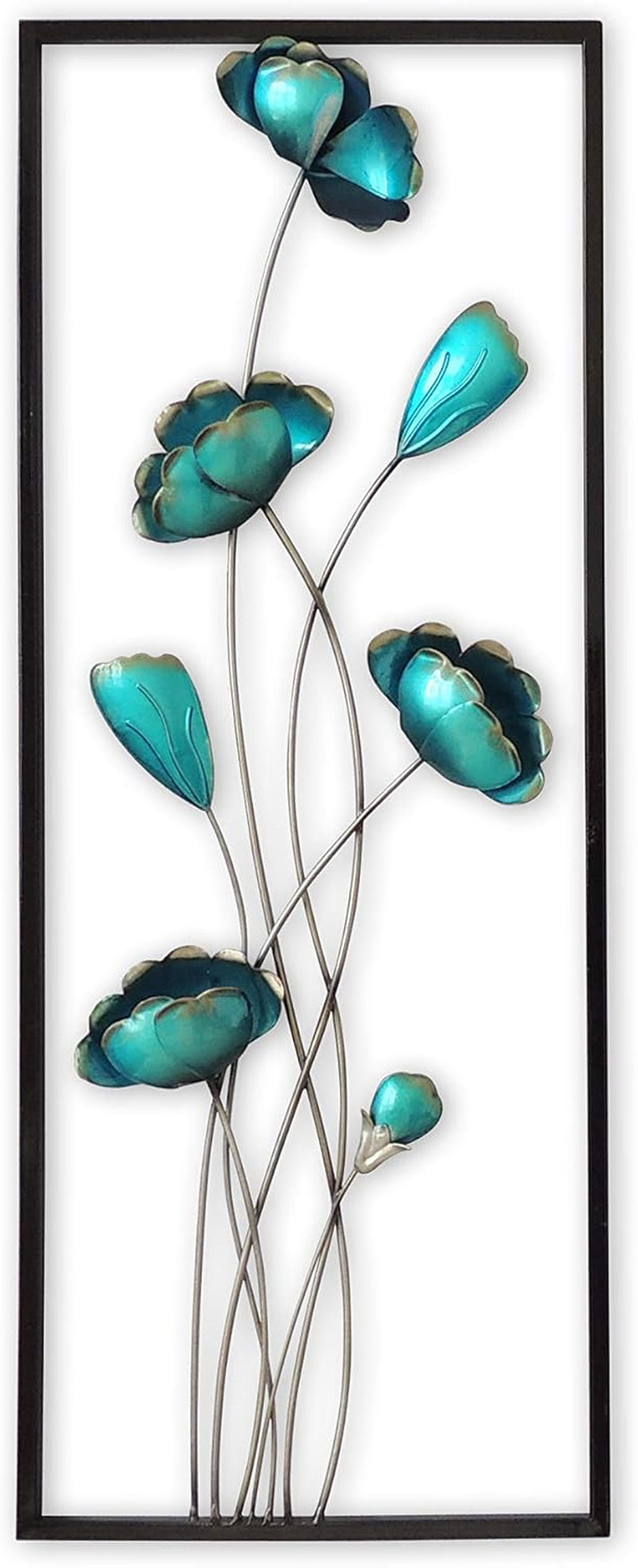 New Modern Chic Aluminum/Metal Wall Decor Frame 12"X30" (Turquoise Closed Flowers)