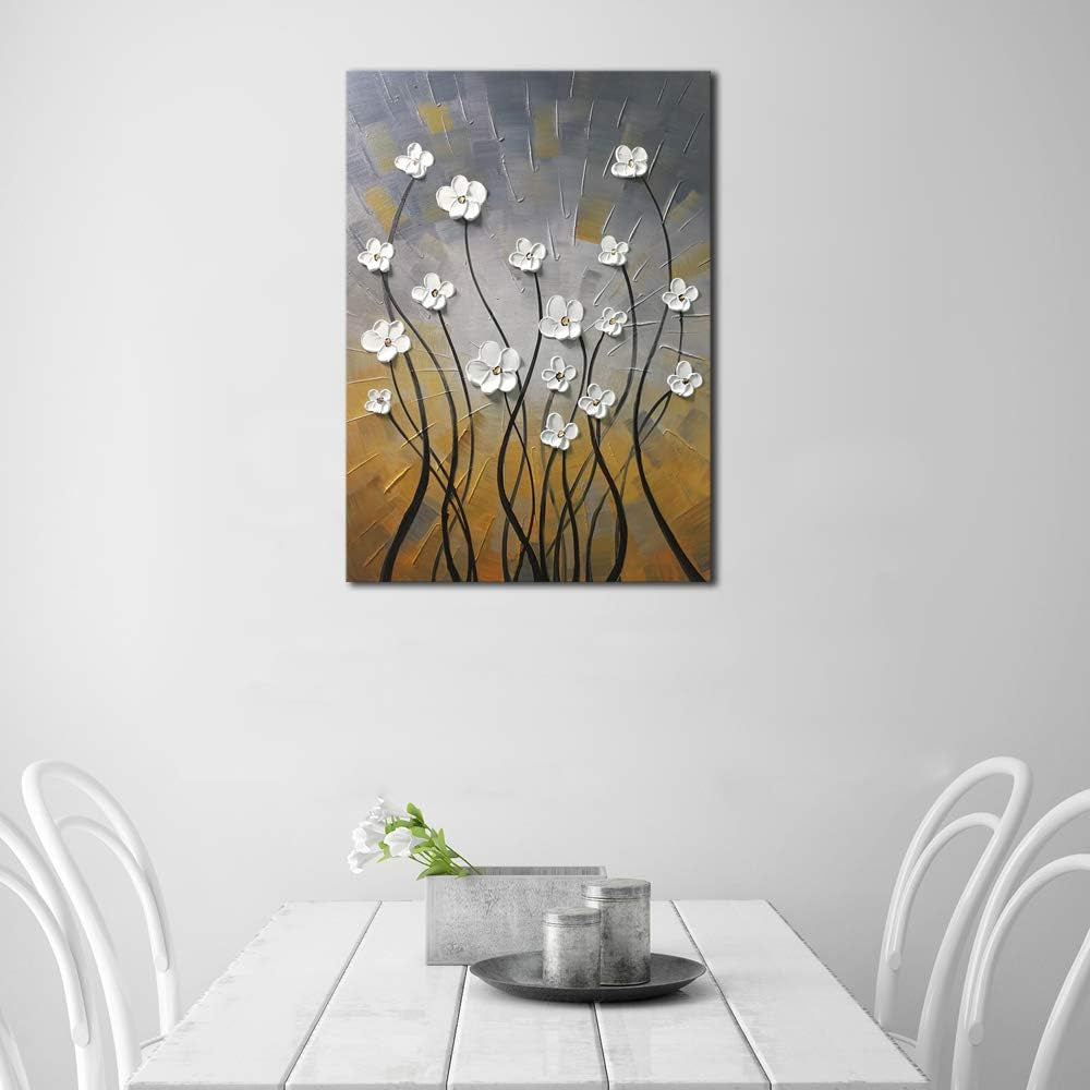 Morning Dancing 100% Hand Painted Oil Paintings Abstract Canvas Wall Art Modern Stretched Flowers Artwork Ready to Hang for Living Room Home Decorations and Wall Decor