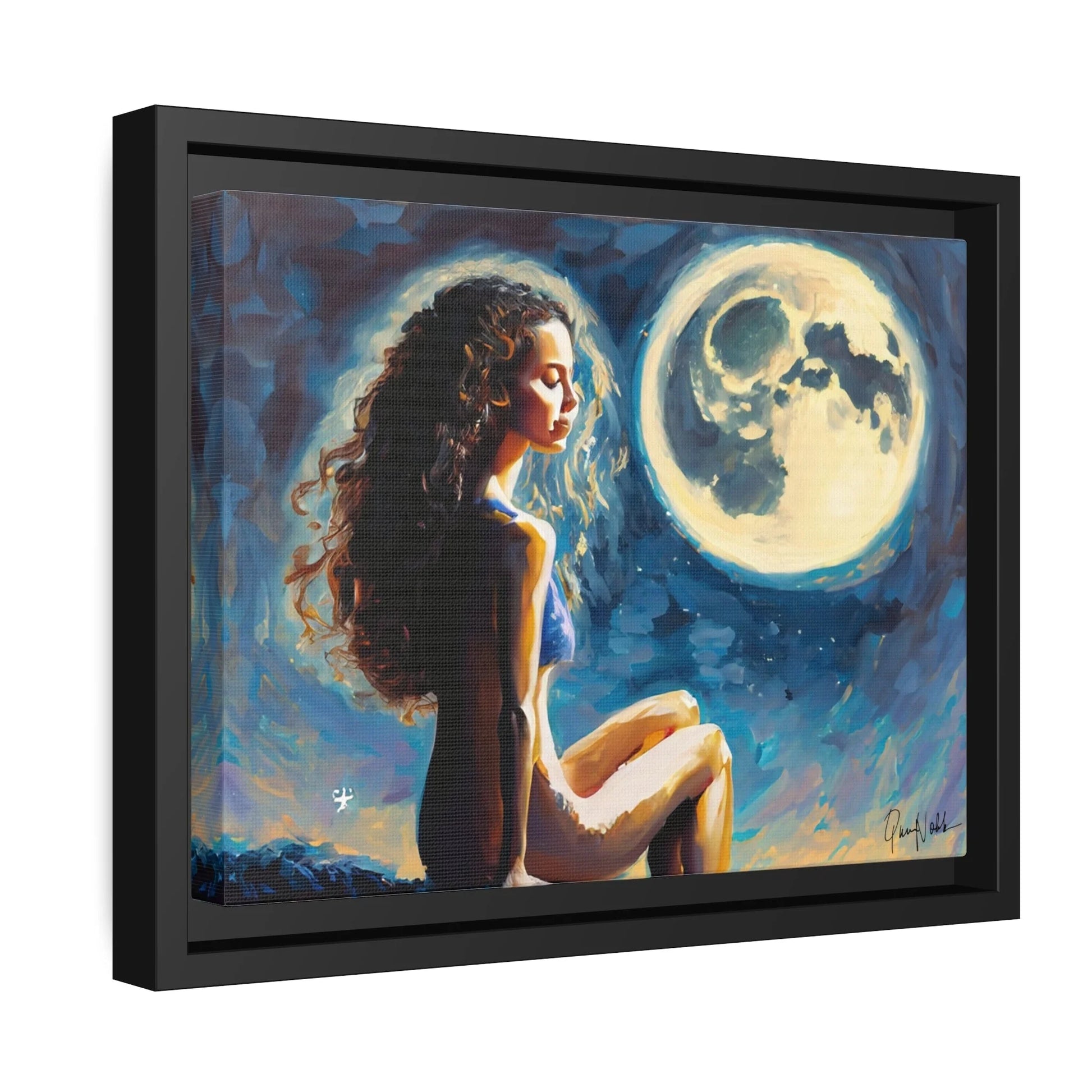 Canvas Wall Art - a Woman on a Rock with a Full Moon by Queennoble