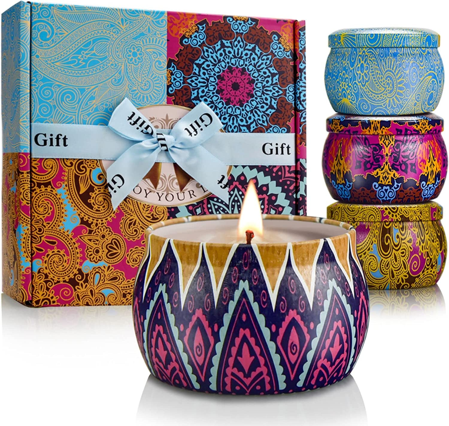 Scented Candles Gift Set, 4 Pack Aromatherapy Candles, Stress Relief Gifts for Women, up to 120H Burning, Candles for Home Scented, Ideal for Birthday, Diwali, Christmas Gifts