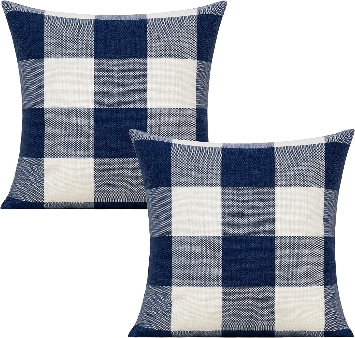 Outdoor Blue Throw Pillow Covers 18X18 Set of 2 Buffalo Plaids Check Summer Front Porch Decorative Gingham Cushion Cases Home Decor Farmhouse for Patio Furniture Couch Bed Sofa,Navy Blue White