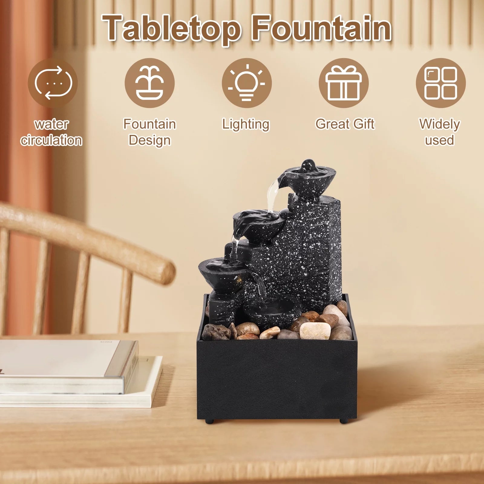 Indoor Tabletop 4-Tier Waterfall Fountain