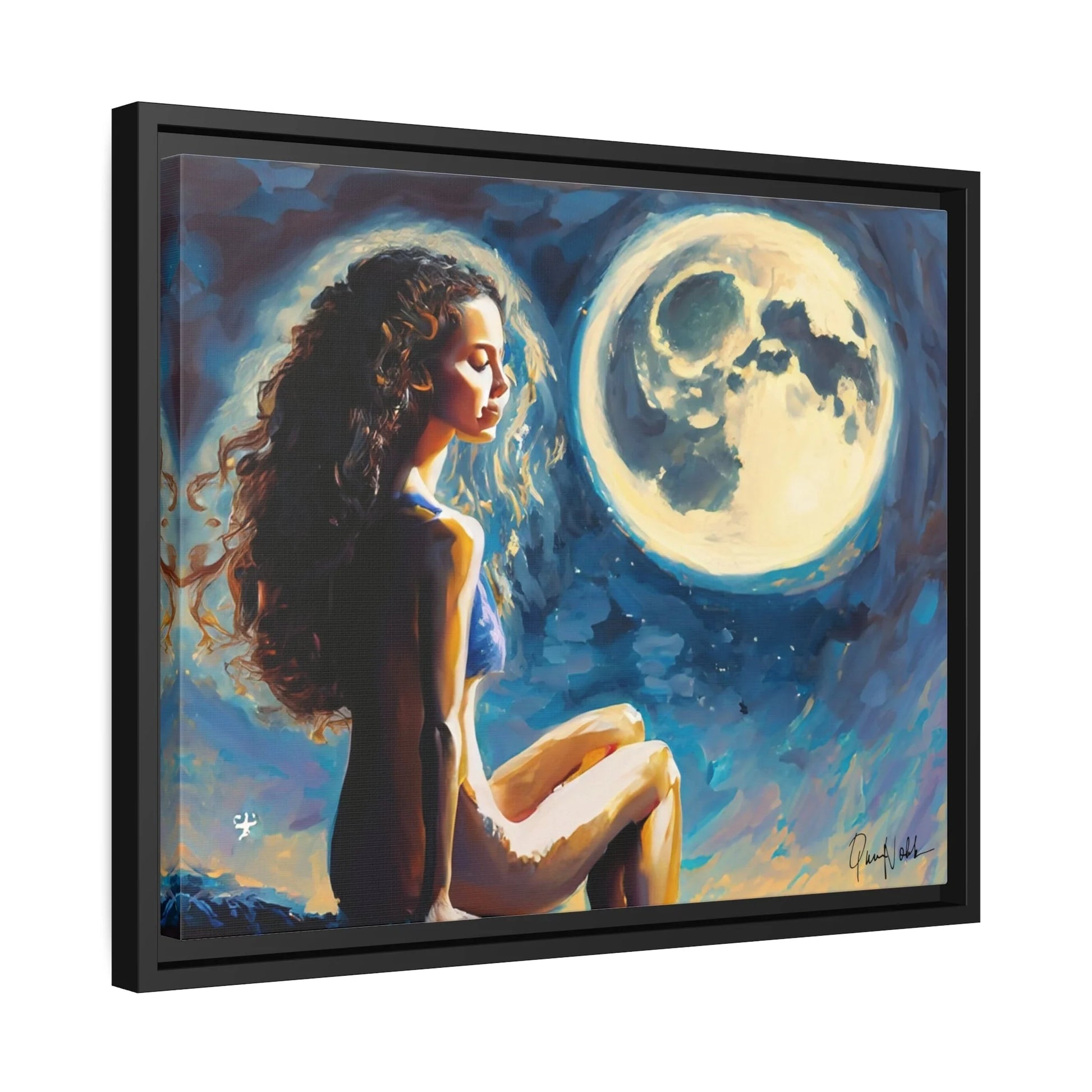 Canvas Wall Art - a Woman on a Rock with a Full Moon by Queennoble