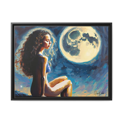 Canvas Wall Art - a Woman on a Rock with a Full Moon by Queennoble